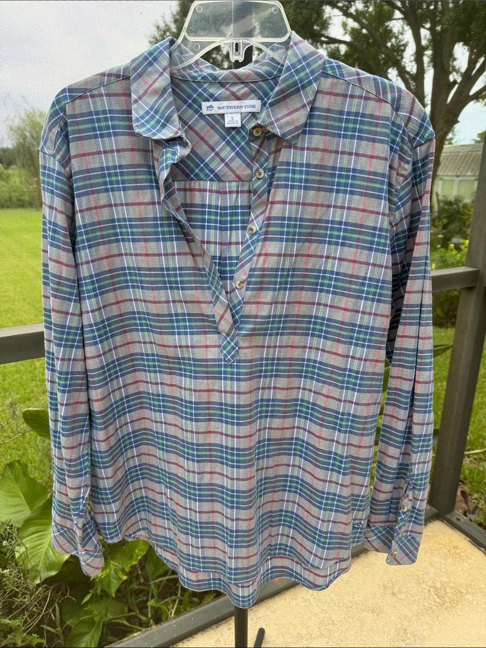 Southern Tide Plaid Button-Front Tunic in Blue, Green and Red
